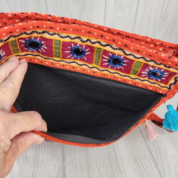 Elephant Purse Indian Boho Crossbody Handbag Wide Strap Embroidered Mirror Hippi - Picture 8 of 13